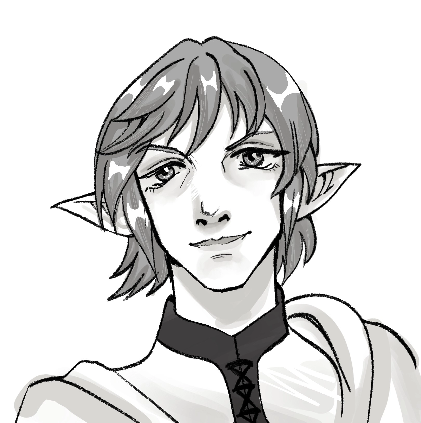 The first grayscale portrait I did specifically for publishing. It's Guydelot from Final Fantasy XIV! I like drawing elves and especially Elezen (XIV's version of 'people with pointy ears', even though their overall culture is very different from that of classic DND elves!).

Made in Procreate!