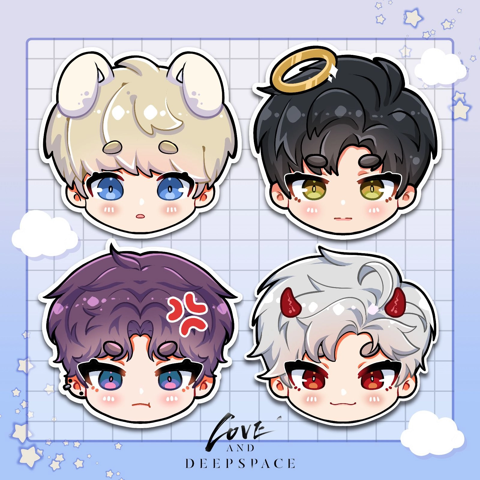 Love and Deepspace Chibi Head Fanart Sticker Set ☘️🥕🌼🍓
