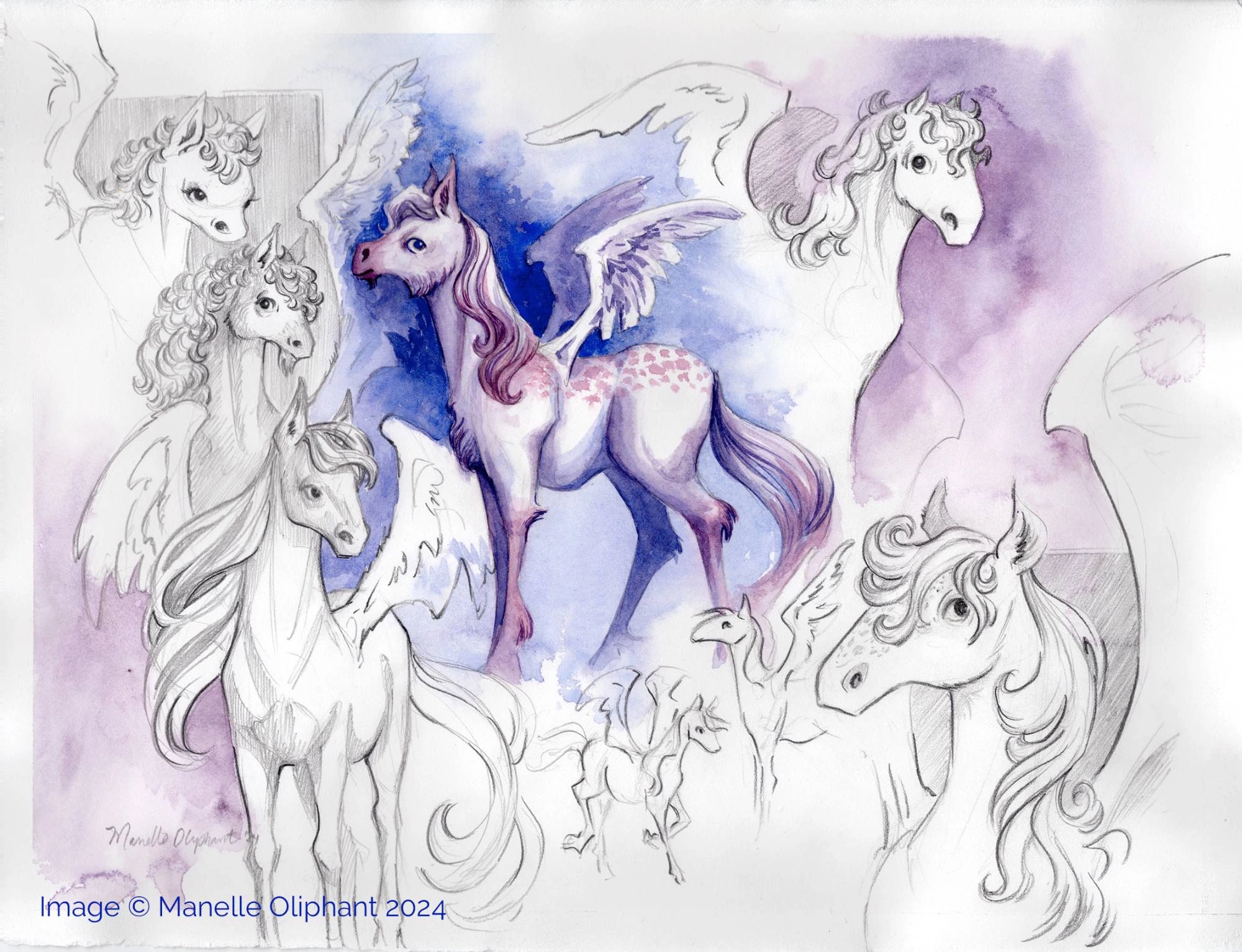 Pegasus character
Custom character commission paintings are now open. Commissions show your character in multiple poses in this is sketchbook-style painting. They are painted with watercolor on paper, and the original artwork is shipped to you.
This isn't just a character commission. It's a quality, analog painting by a professional artist that you can keep for many years.