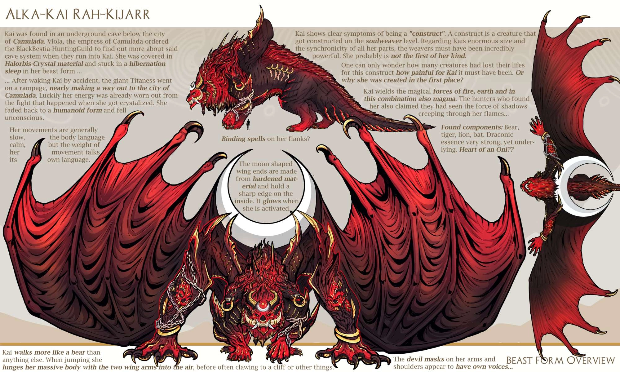 [Classification: Reference Sheet + Design Com][1/6]

So, I thought a bit about what artwork I want to post first here on Kirke, but I cannot imagine not to post Kai first - so here we are! With her beast form, my smol lil raidboss fluffball! \ ^v^ / 

This character means so, so much to me, not only but mainly because I how I came to create Kai. My community commissioned me to create an OC for myself, after seeing me for years only pumping out commissions. That is still wild to me ngl.

