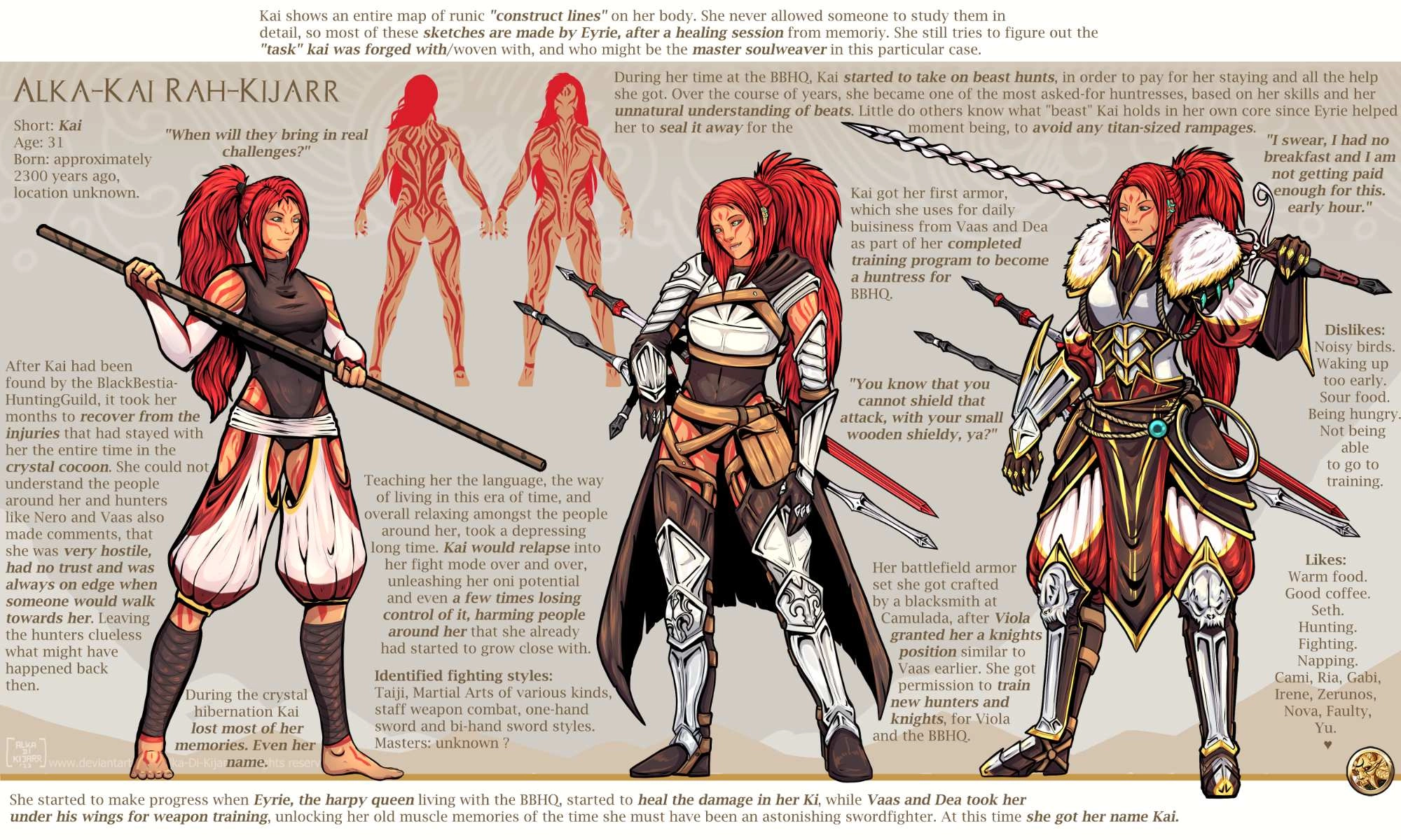[Classification: Design Commission + Reference Sheet][2/7]

Today I am in peace - and Kai is a character fragment that displays much of my journey towards this state. If you are interested and read through the texts and stories I am publishing, you will see shards of my past and my emotional world - so yeah, this one is a very personal one to me. :')
-ya know that moment, when you come back to a text months later and feel like "what the hell, how did I not spot that typo/error? - That's me. :)

