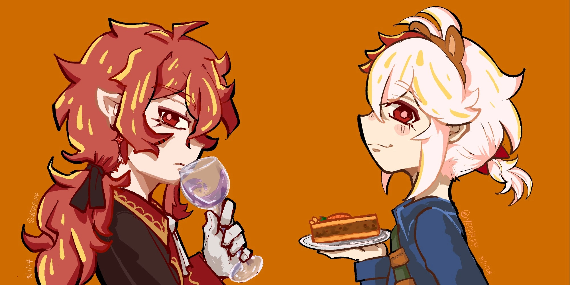 Halloween art of Diluc and Kazuha! 