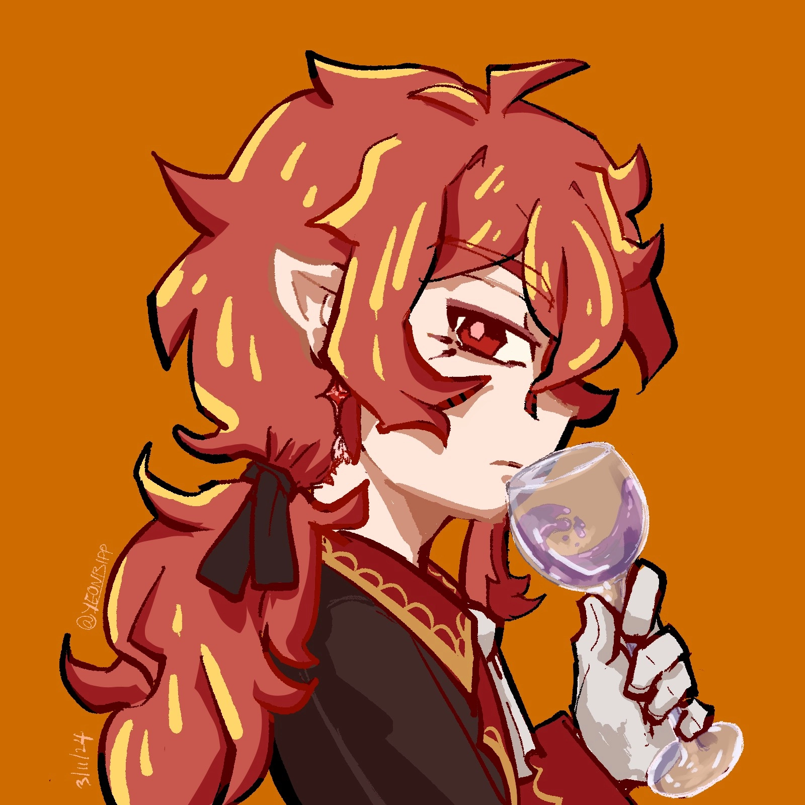 Close up of Diluc in his Halloween costume!