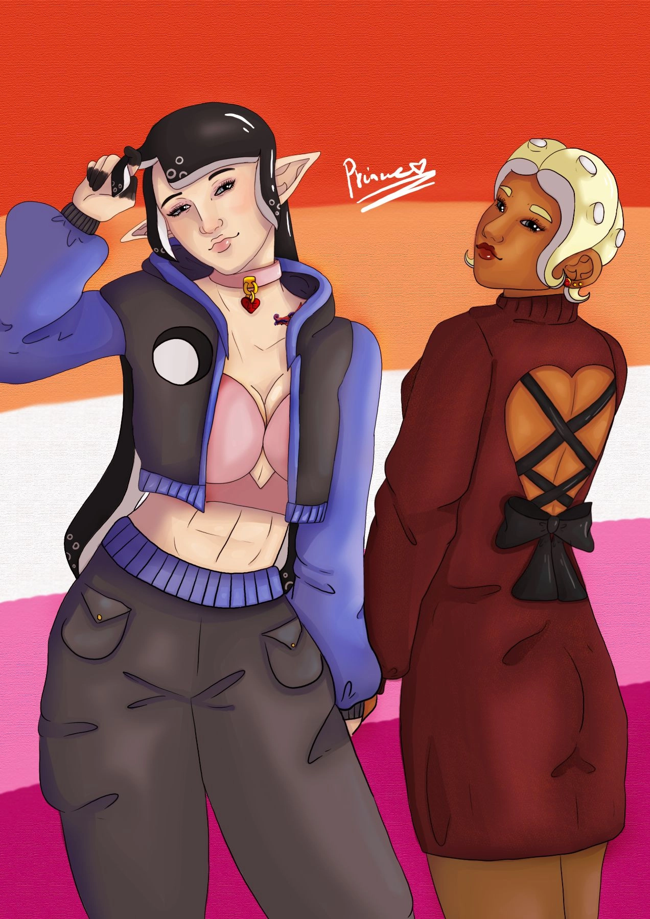 Two of my splatoon ocs Luna and Eclipse a idol pair who are married 

