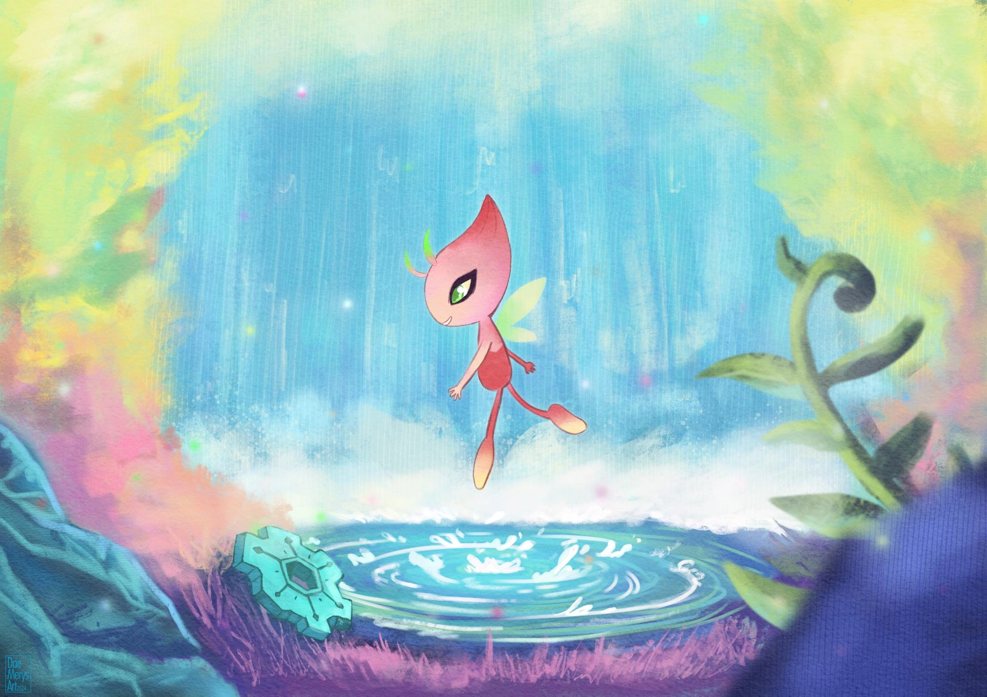 Shiny Celebi, my inspo was Mystery Dungeon! 
Done for a 2gen inspired artbook

