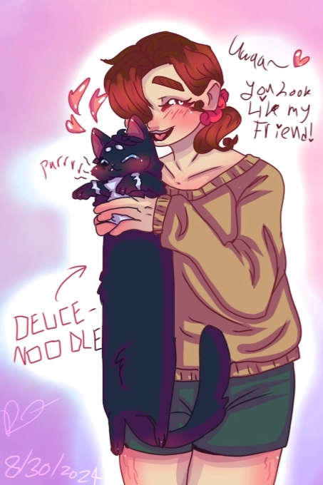 My TWST Yuusona, Yume Rose. (And Deuce as a cat because I can)