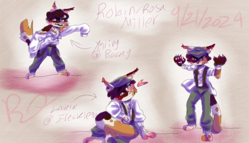 My Lackadaisy Sona, Robin Miller. She often goes out as a bit of a body to throw at dirty work. Robin often binds her chest with bandages to seem more masculine as to earn respect.

She has a crush on Freckle.💖