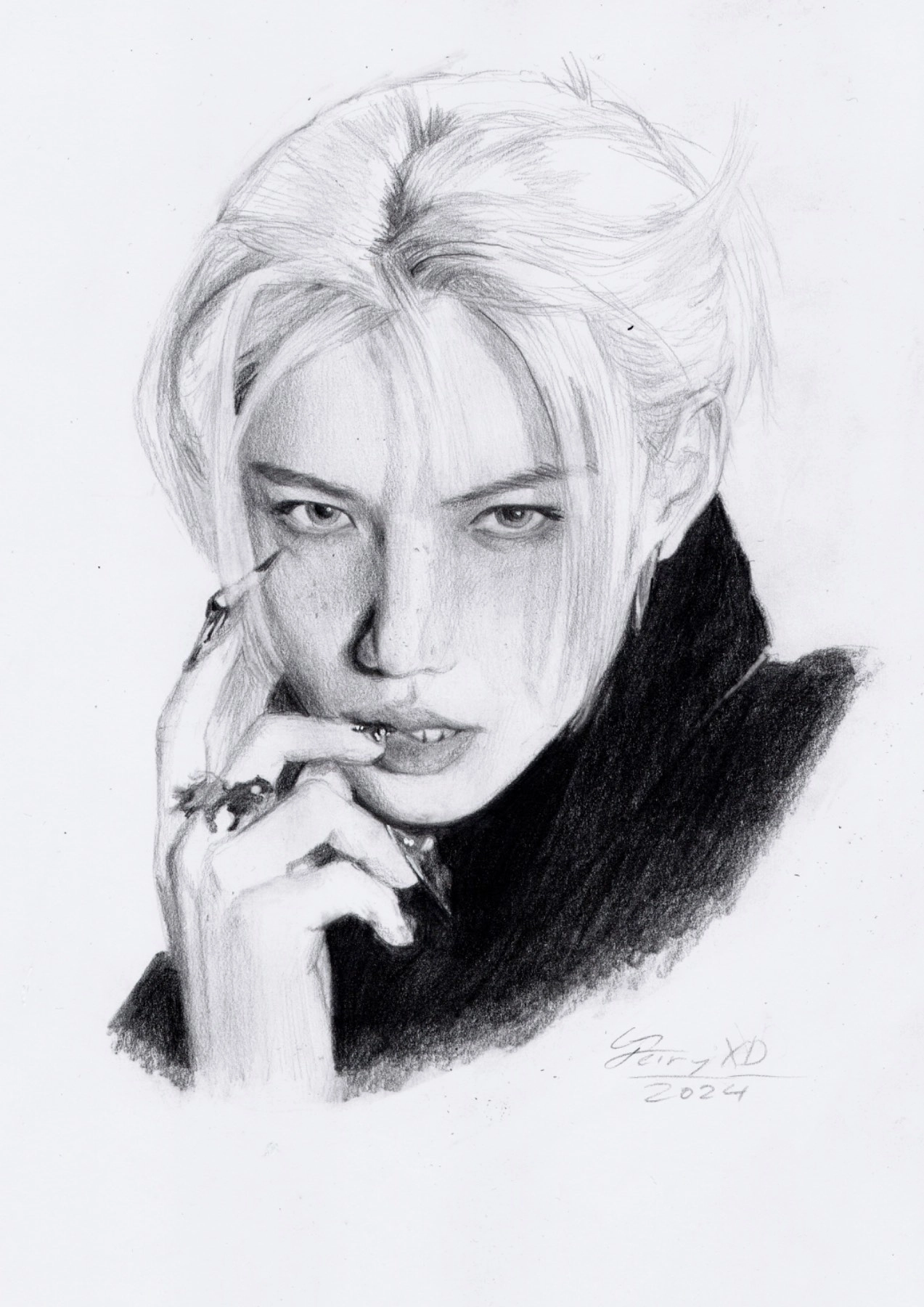 Fan art I did a while ago of Felix of stray kids (I originally drew him as a present for my friend but my mom yelled at me to not give it away)btw never finished