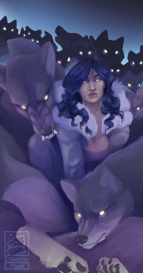 My werewolf character Sam

This is 1/3 of a set, mood pieces for my characters
I've titled this one "Family"

It is meant to reflect her in a couple of different ways. With a healthy heap of cryptid as well.