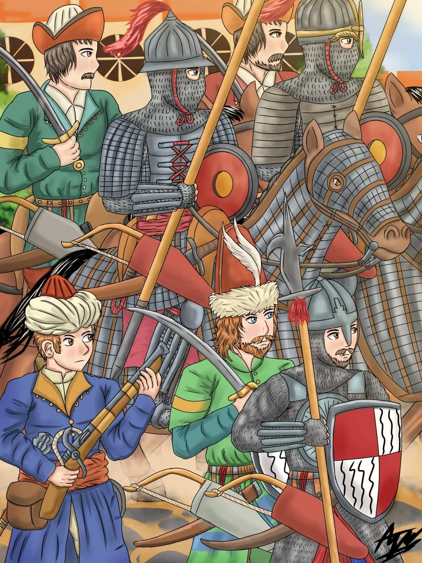 Trebizond kingdom army. The Trebizond Empire was the 3 successor states of the Eastern Roman Empire in Anatolia and the Crimean coast that stood in 1204-1461. What I like about this country is the blend of culture between the Eastern Roman Trebizond and the surrounding areas such as Turkish, Georgian, and Mongol cultures. In its golden age, this country became an important place on the Silk Road.

For the catapracht, it is not very accurate, just from my imagination because seeing the cultural a