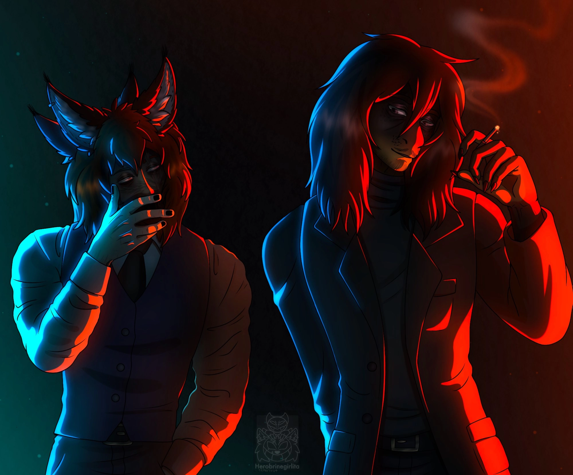 Fun drawing with my OC on the left Jackie
and theshadowdanny OC on the right  Oliver (they are on Instagram)