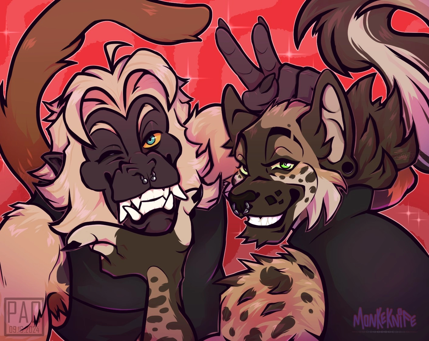 Starting off here with a collab between my Bf and I of our sonas!
We went back and forth between sketching, lining, coloring, ect. It was a ton of fun!
Their socials are M0NKEKNIFE on Insta, Toyhouse, and Twitter!