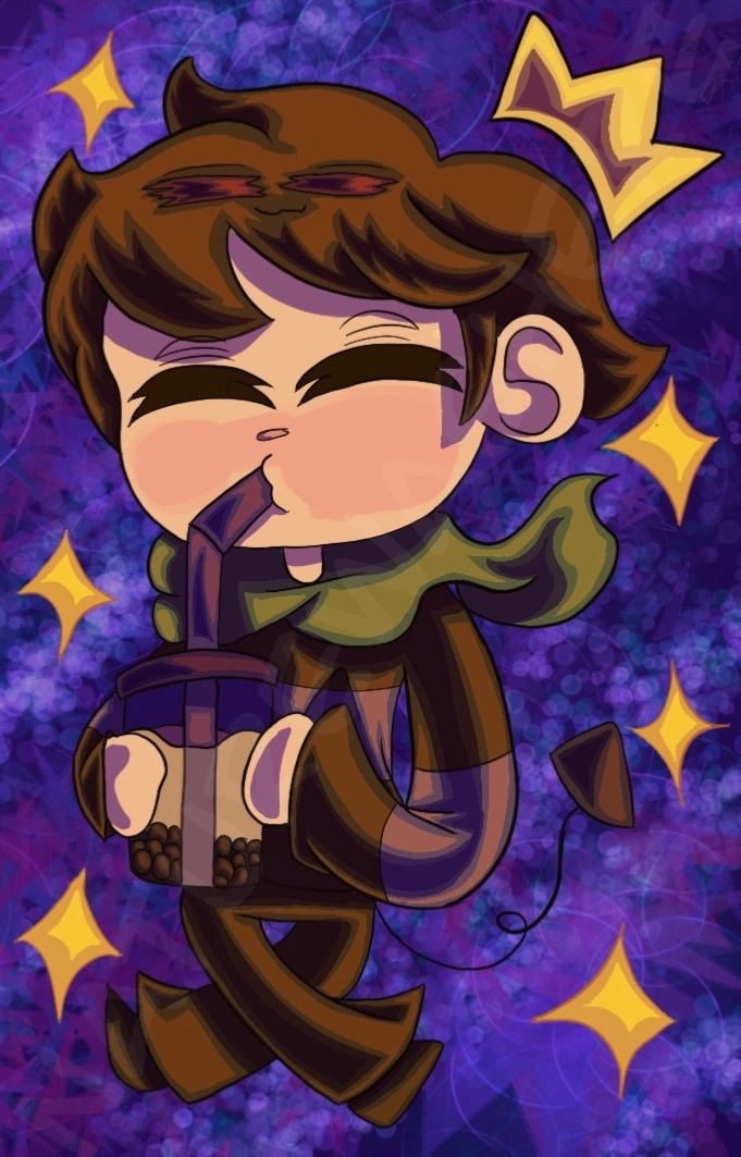 “Ooooh yummers some bubble tea!”

I drew my persona drinking some bubble tea!
