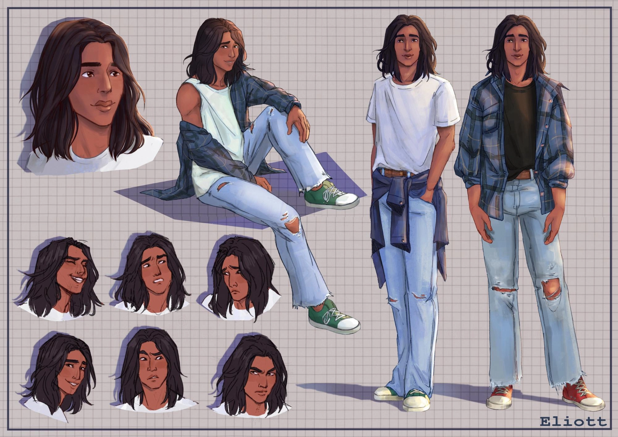 Old concept sketches of Elliott from "Our Place" a webcomic I am working on.
