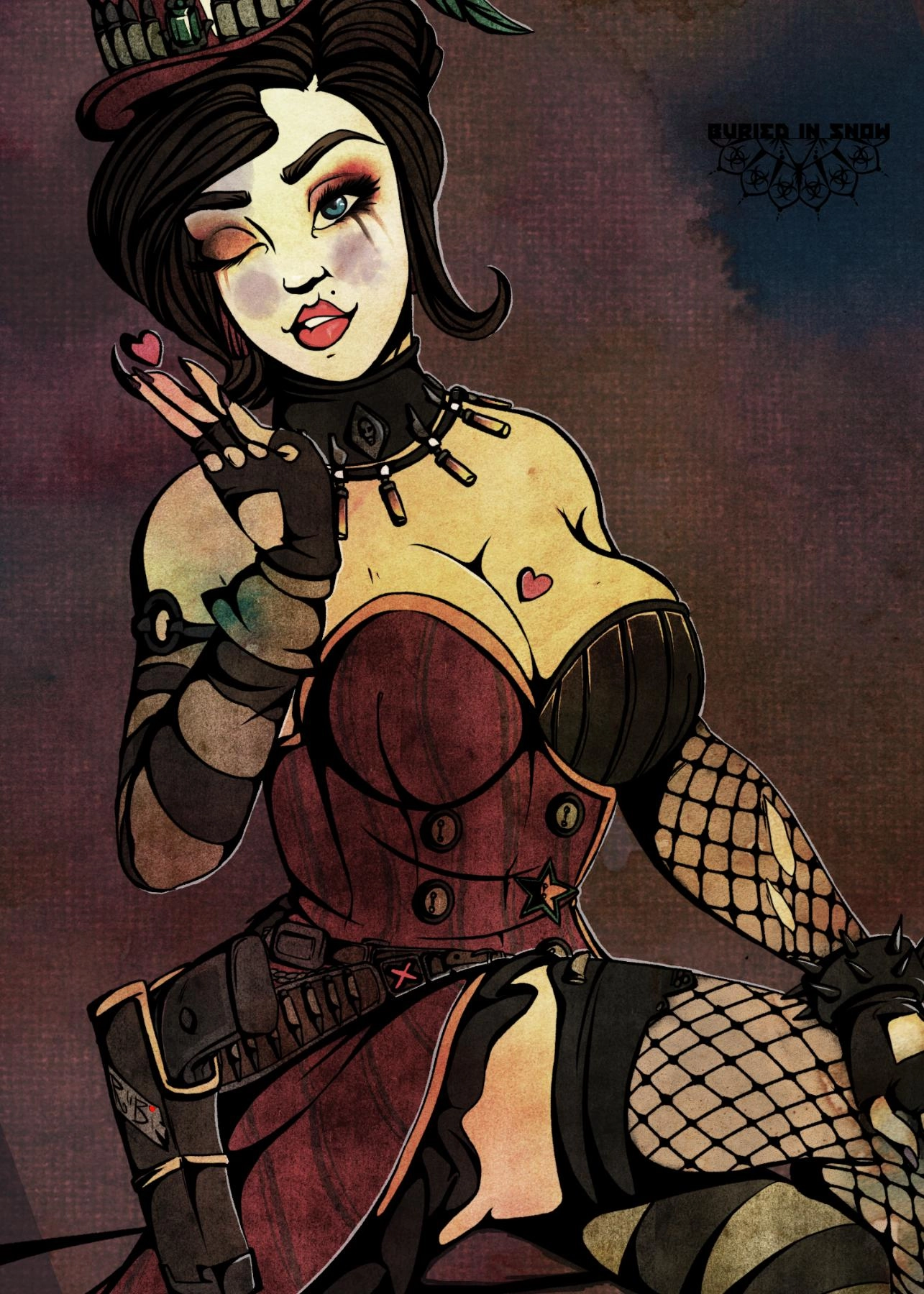 Done as part of a whole bunch of prints i did back in 2024, this time of Moxxi a much requested character, i dont think i was able to do her complete justice but her outfit was really fun to draw anyway.