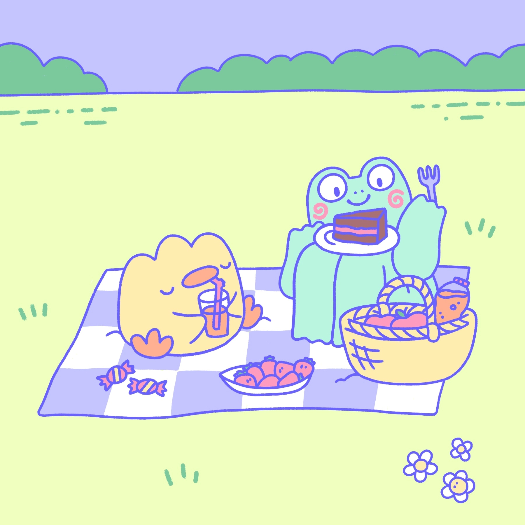 Dumpling and Freddy having a picnic 🍰✨️