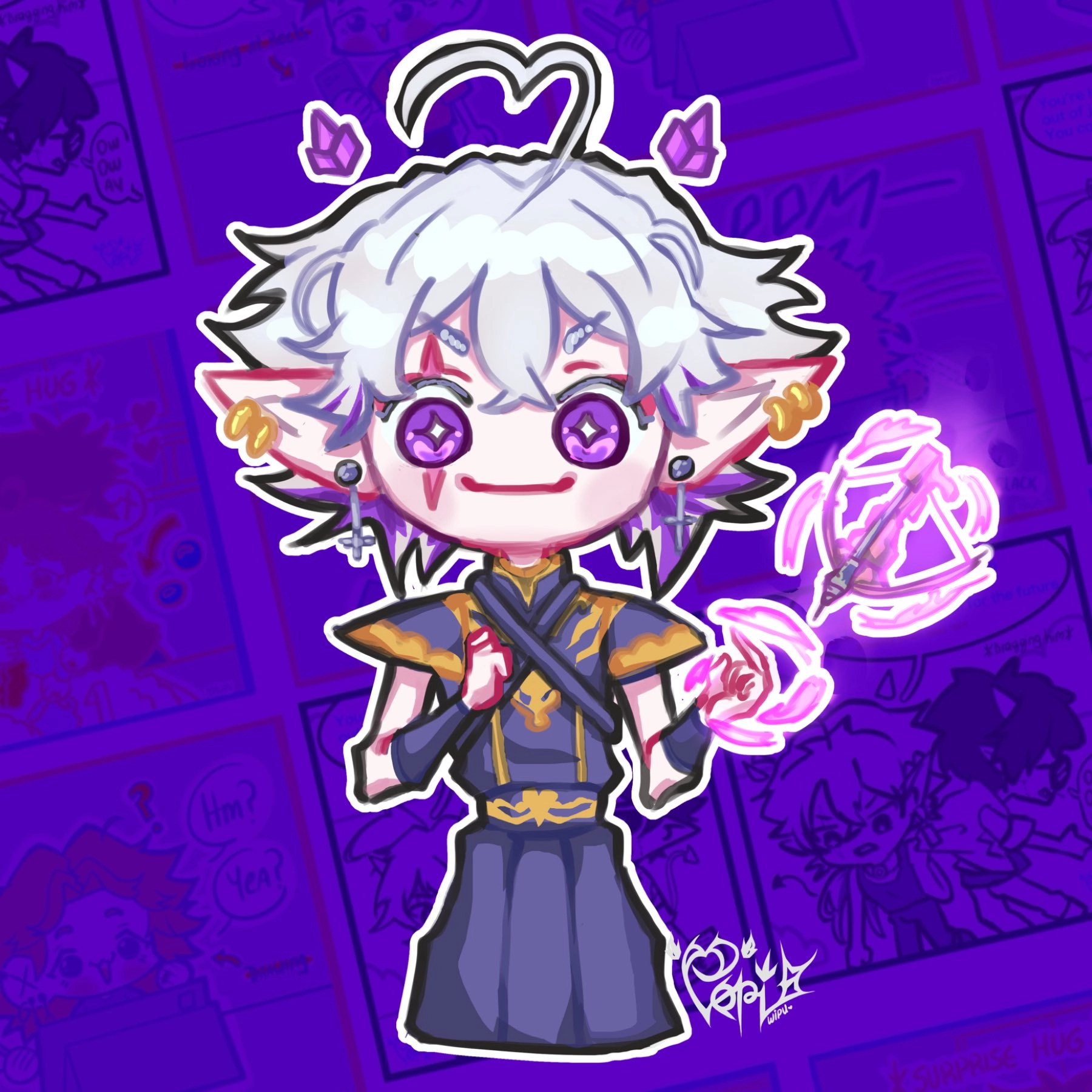 Second post here in kirke 🥕💜
and it’s to show my reactive PNG!

This is the one that I use whenever I play some TTRPG games with my friends (DND kind of games) or Baldur’s Gate while I’m streaming!

I think it looks cute, right? What do you think?

I usually open commissions for Veadotube or Fugi reactives, so if you want one, don’t hesitate to reach me through Instagram or BlueSky!
My linktree is on my profile.