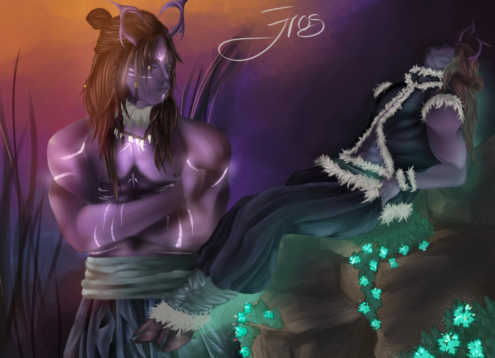 Meet my boy Eros! He's a Kinri, kinda like a drow.
His markings glow in the dark, but only when he's fighting or angry. If noth they are not visible ✨✨