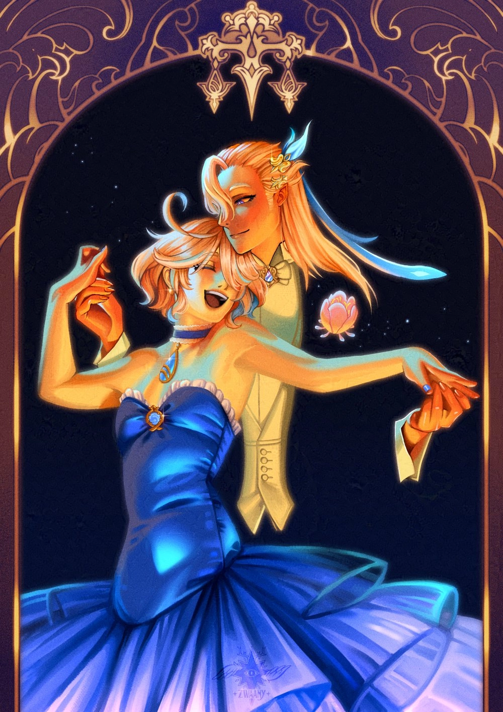 "Shall we dance, my beloved?"

The reference is the Arrow Dress Shirt and Collars Ad by Leyendecker!
