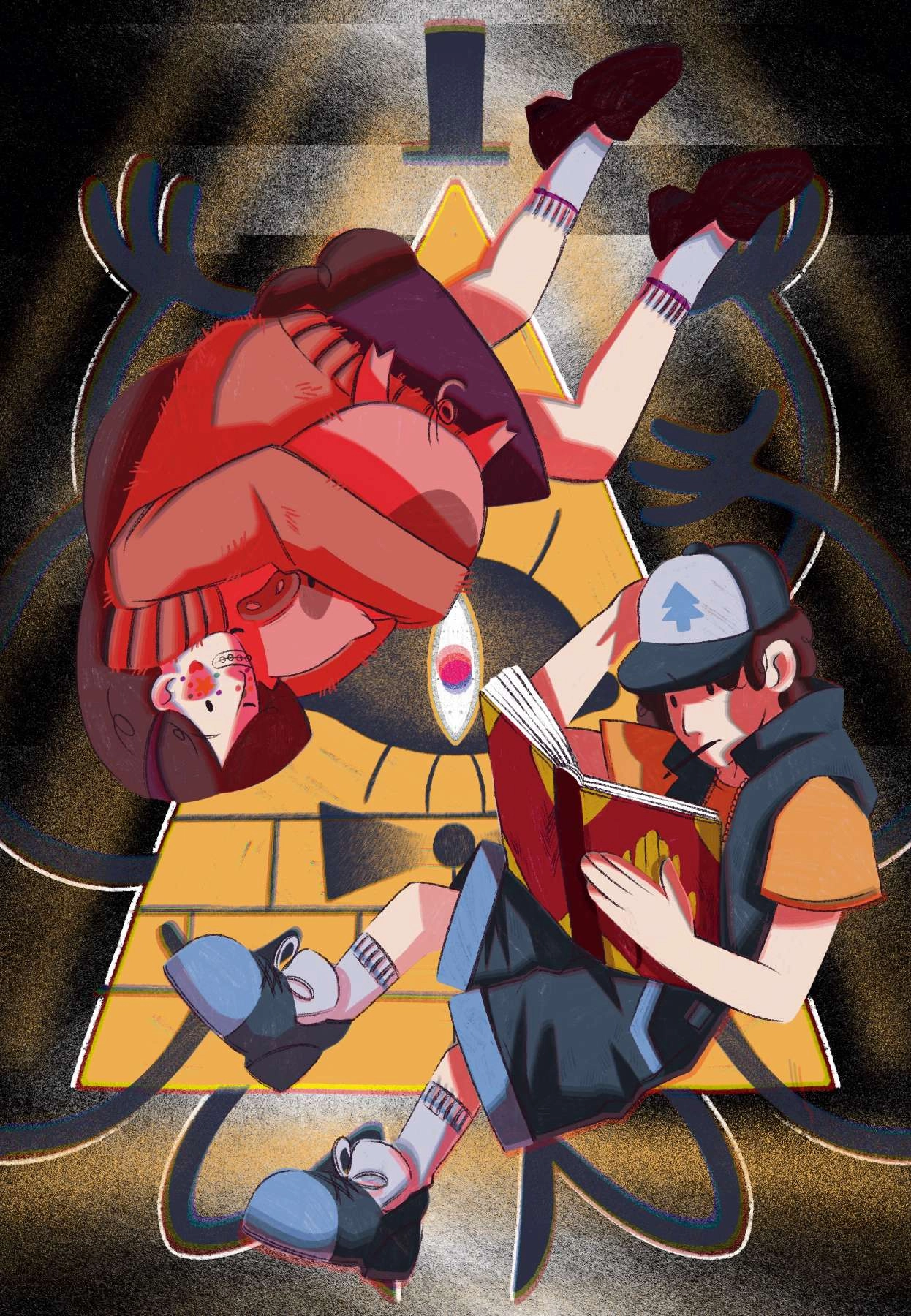 A fan art of one of my all time favorite series in history my beloved Gravity Falls. I still remember when it came out I spent my days on tumblr trying to find and translate all the hidden codes of the episodes awwwwwww those were good times

