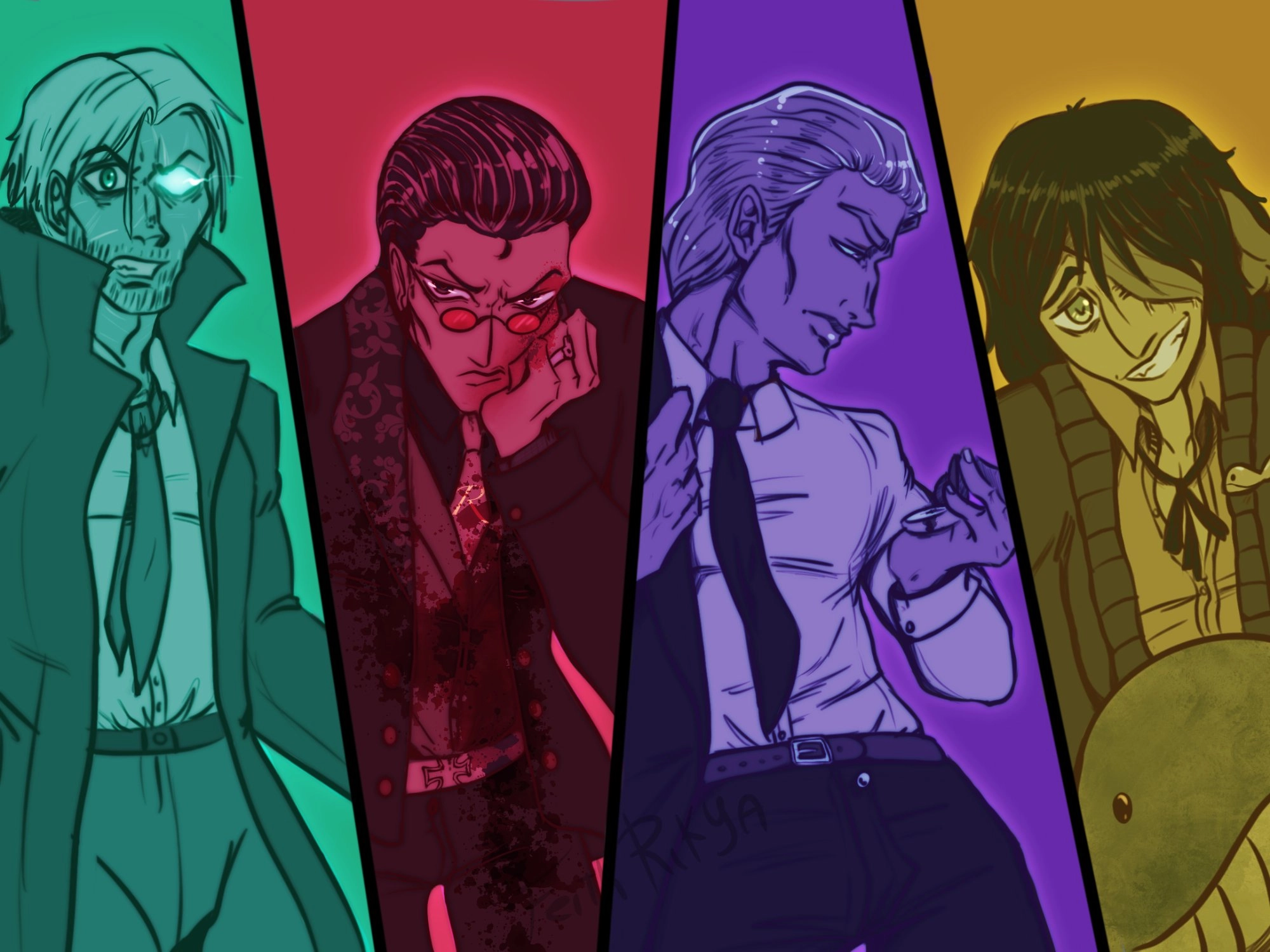 Arthur/lucien: ex vampire hunter who wants to save cainites
Rudolf the Vile: a cursed lasombra
Anselm Godwyn: a true brujah cursed with true love
Jonah/Sargon the omniscient: a child-minded malkavian with a whale obsession and a dangerous mind
