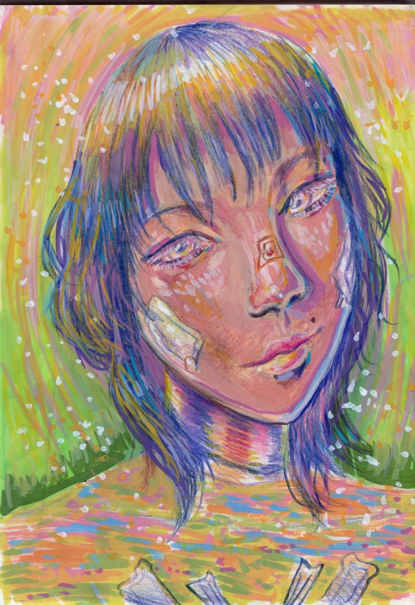This was a gift for my wife. Traditional colored pencils and acrylic markers. 