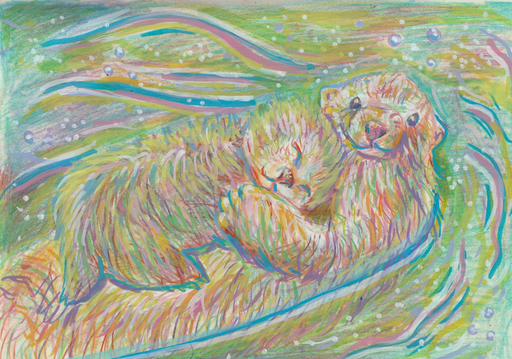 A gift for my wife. She loves otters. Done with acrylic and colored pencil