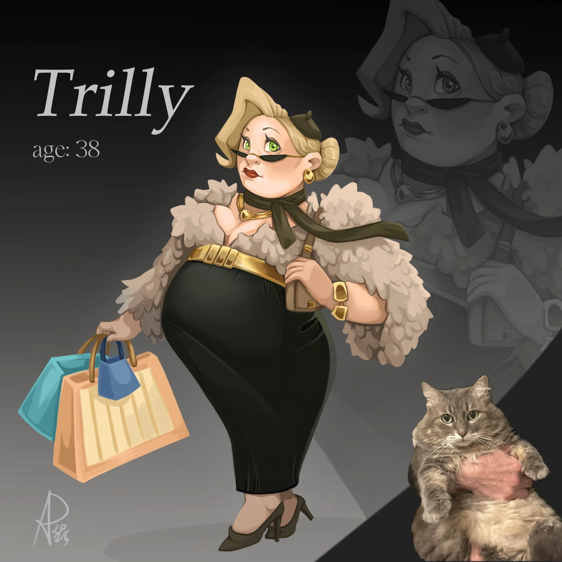 Character design inspired by one of my cats, Trilly! She's a primadonna, spoiled and vicious, but quite kind sometimes.