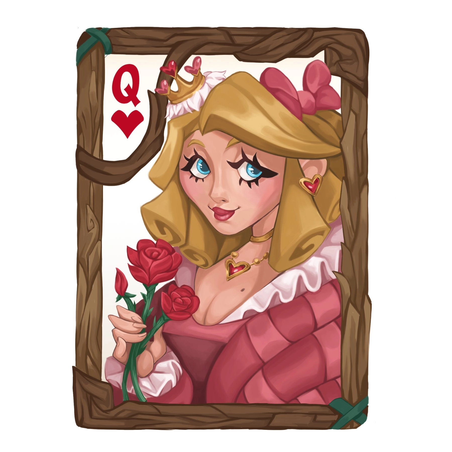 one of the cards I made for a game I worked for! This is the queen of hearts of the normal deck.