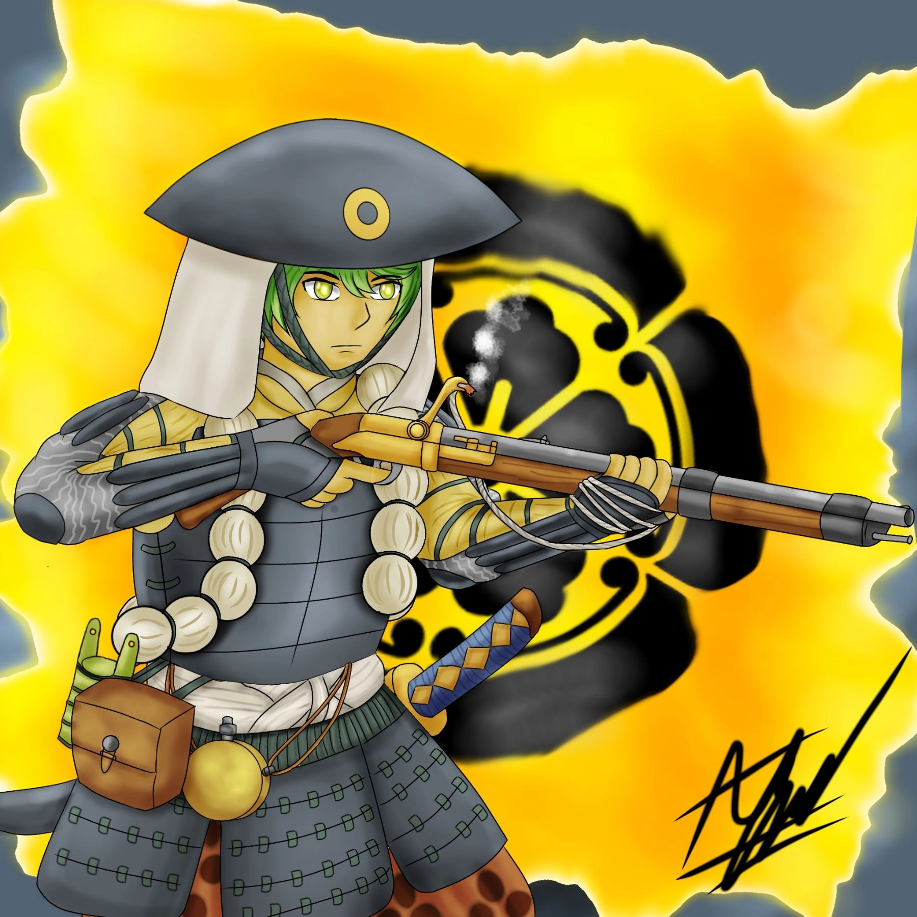 Oda Ashigaru using Tanegashima gun(matchlock gun that used by samurai during Sengoku Jidai) 