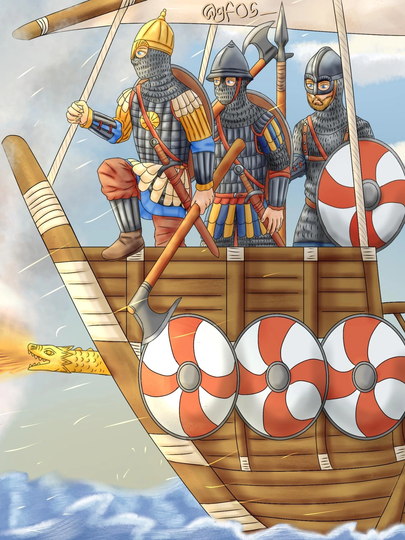 The Dromon warship with Varangian Guard