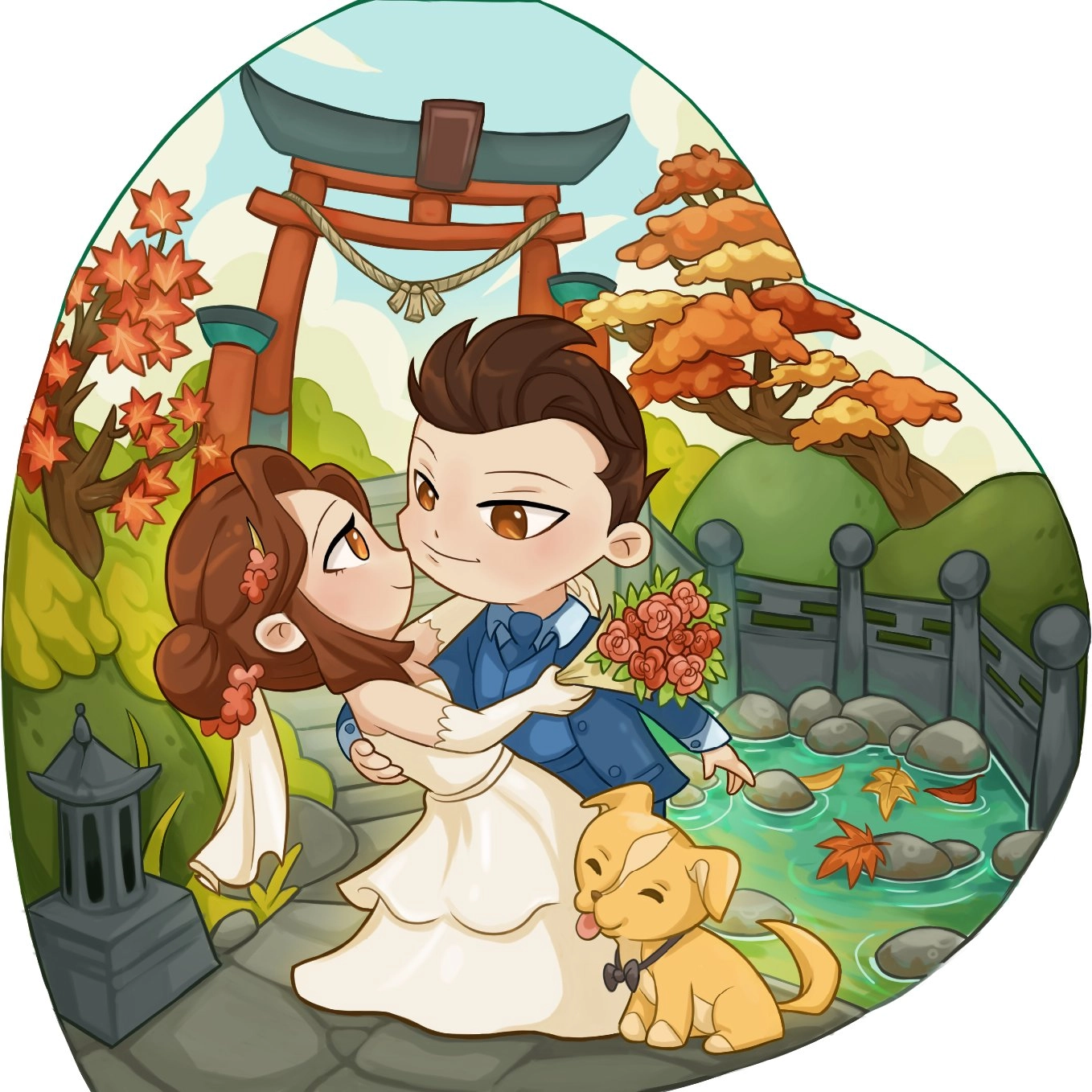 Chibi illustration I did as a commission for a couple for their wedding souvenirs, which will be bottles :) 