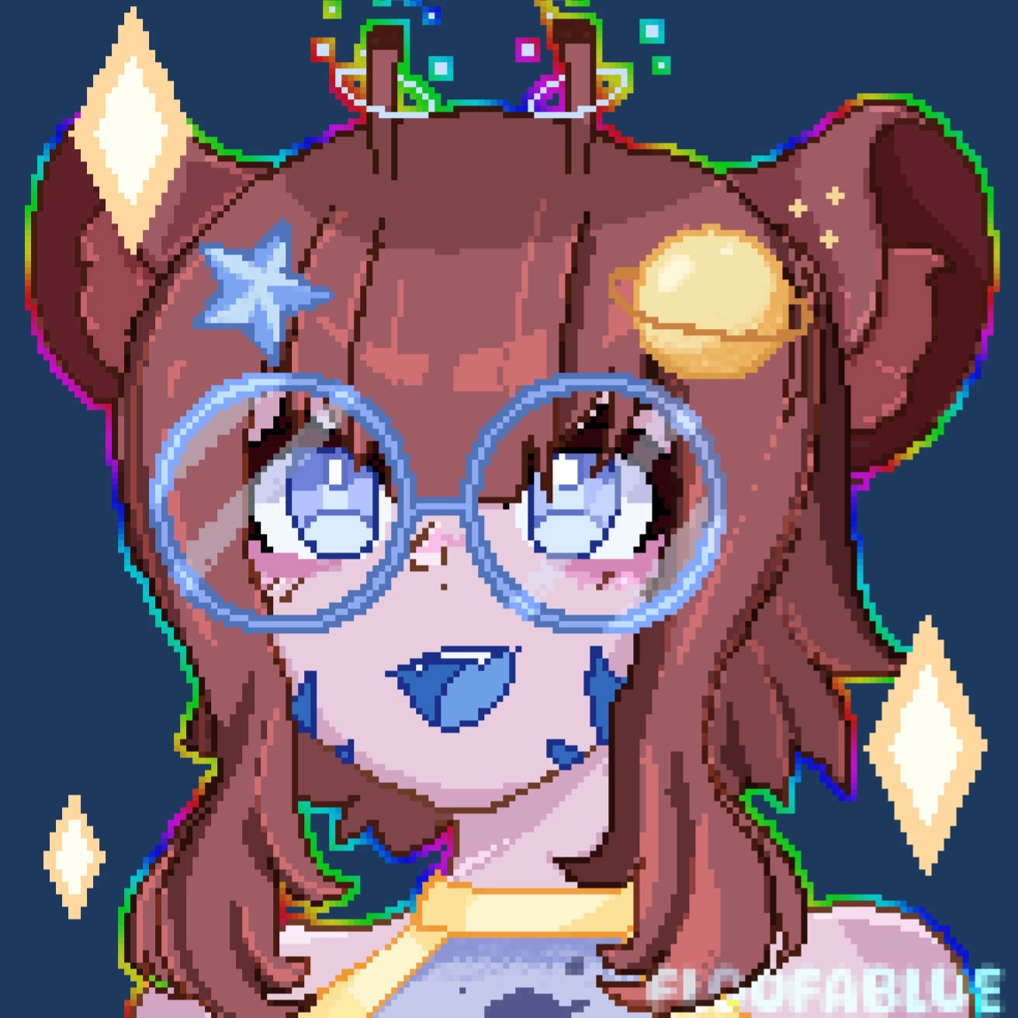 Pixel pfp gift for the Vtuber Mae!
https://x.com/cosmic_faee

I haven't done pixel art in years so I wanted to give it a shot again!
I plan to do more in the future 💙