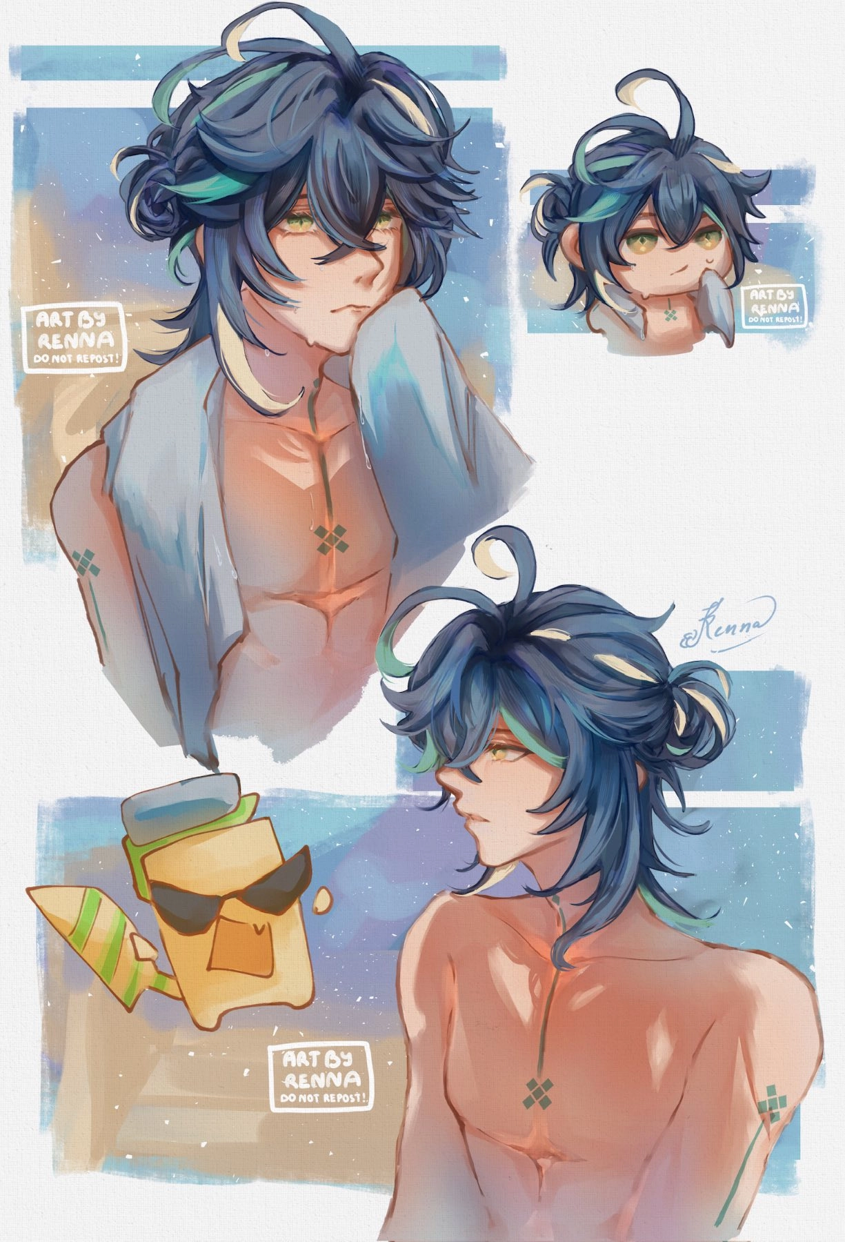 Sketch page of Kinich from Genshin Impact