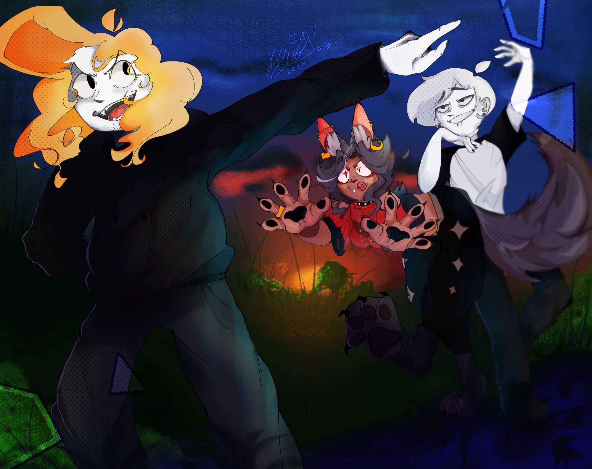 An illustration of my OC with two other friends 💫