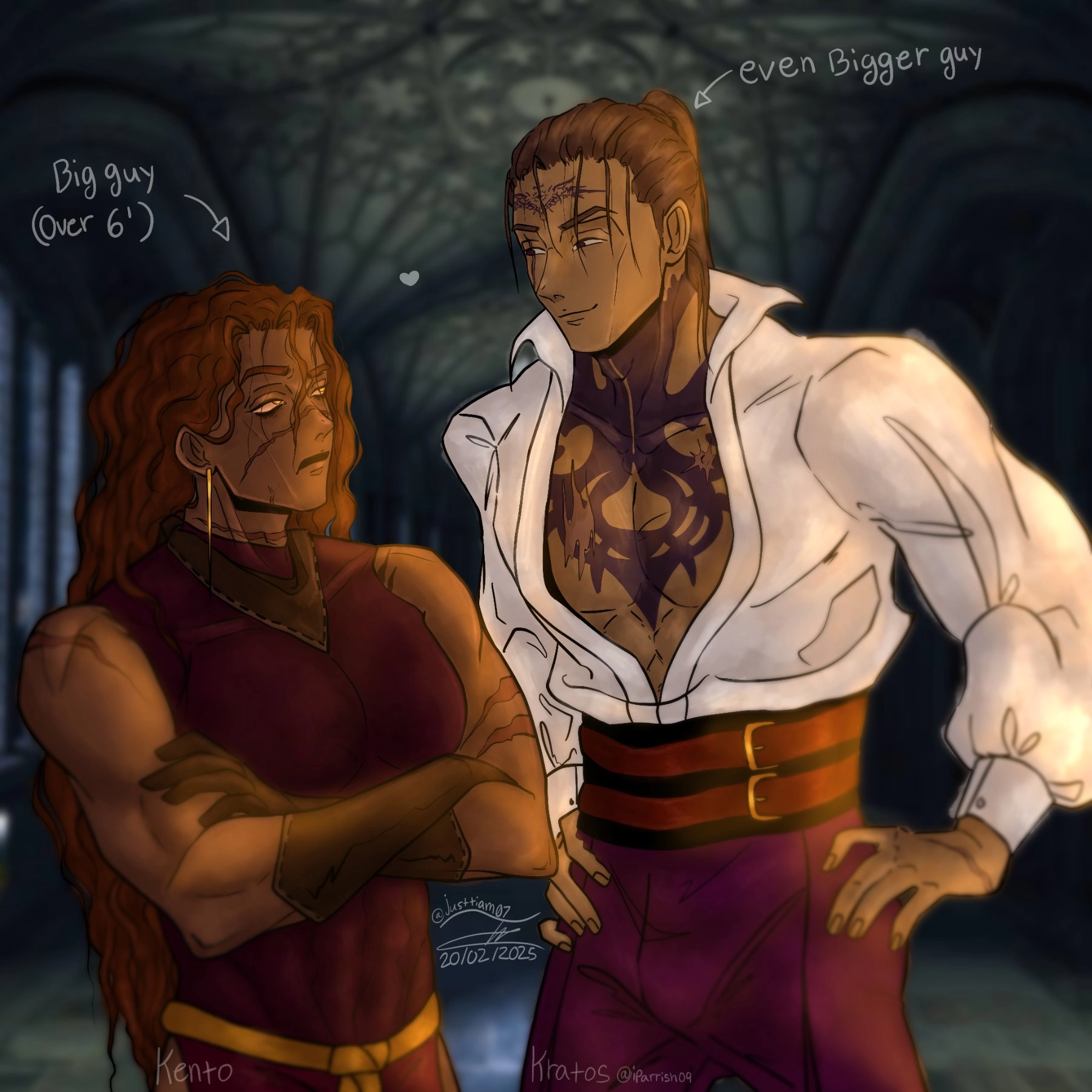 My oc Kento Kenta (left) and his man Kratos (right, friend's oc).
Kratos gets on his nerves♡