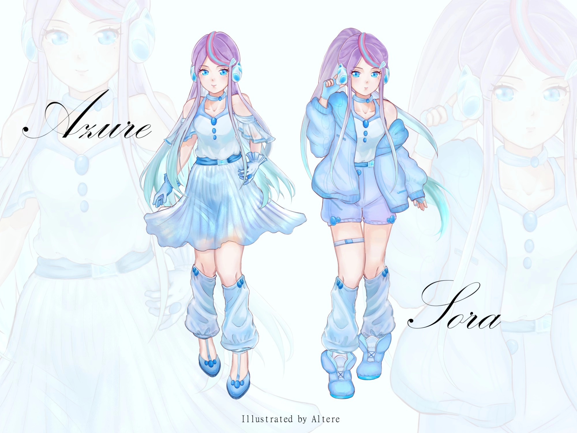 My UTAU OCs: Azure and Sora.
(reupload after fixing Sora's outfit)