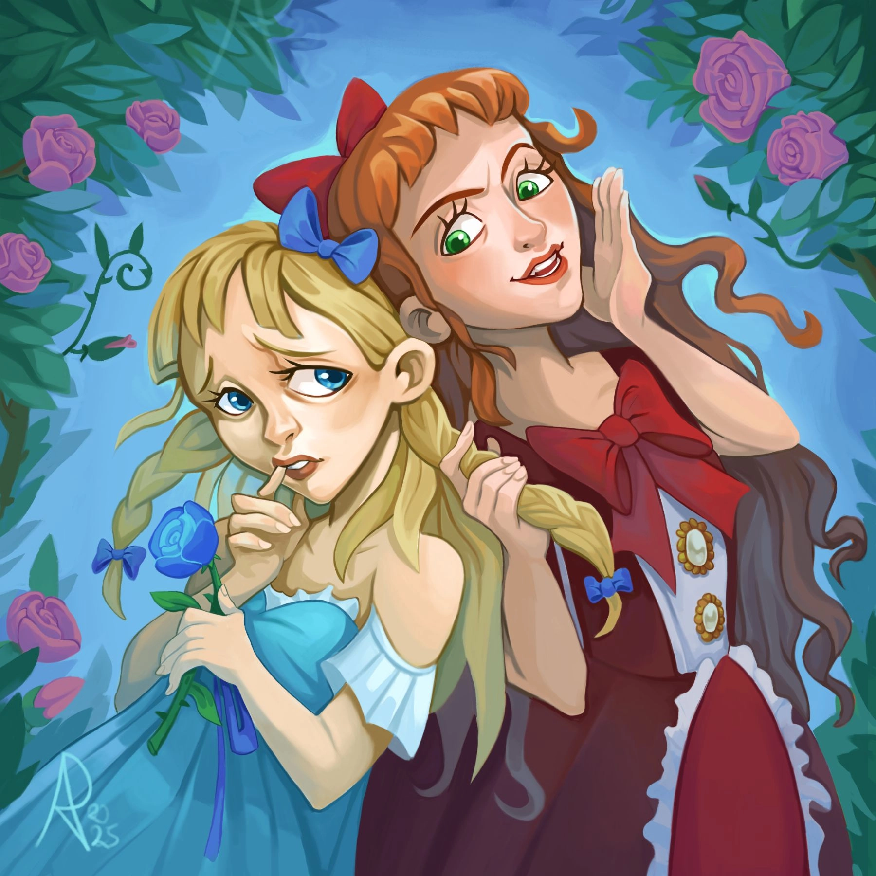 Illustration inspired by the old controversial game "Rule of Rose", about envy and mean girls

