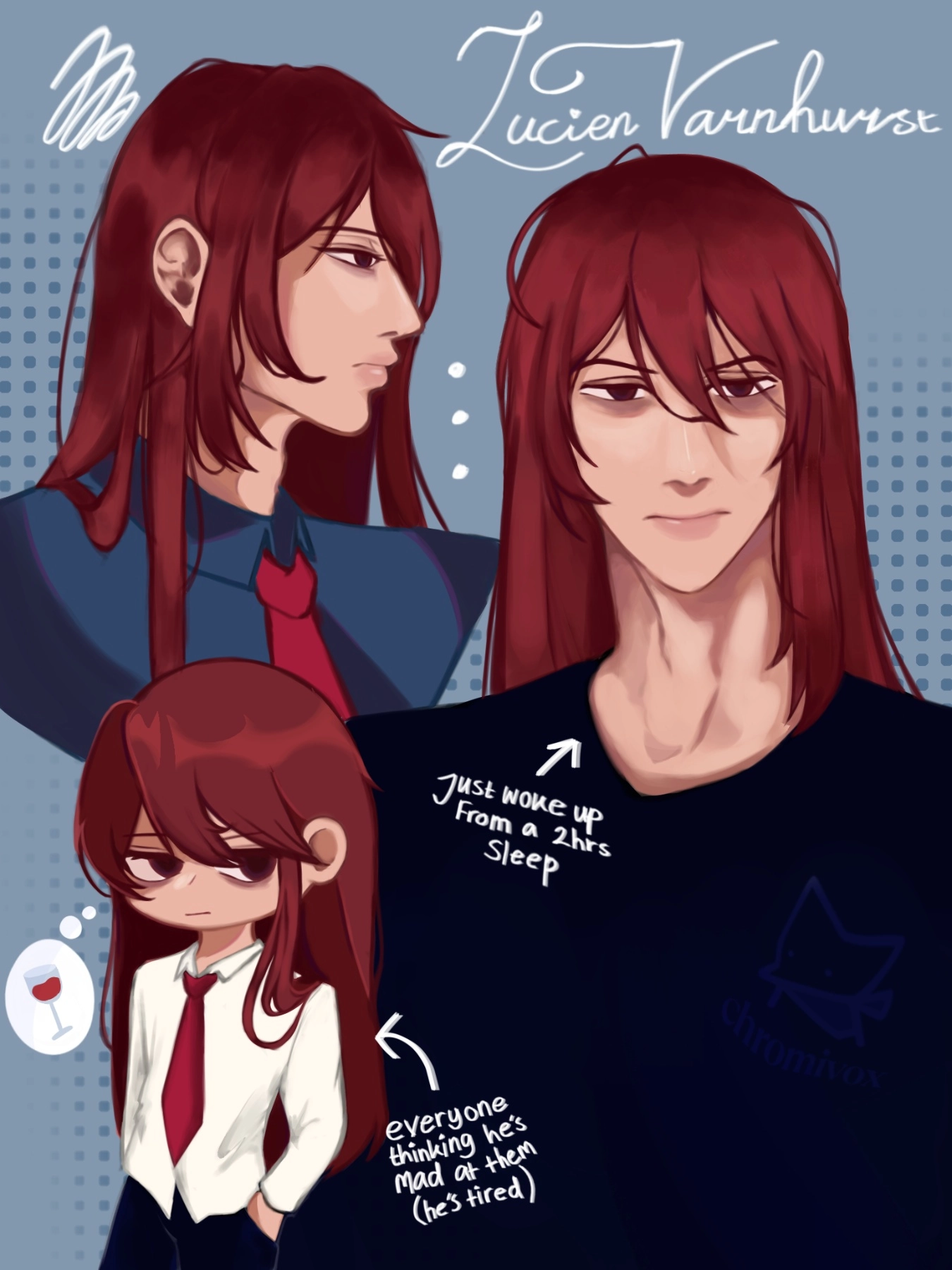 A drawing/character sheet of my OC; Lucien Varnhurst!