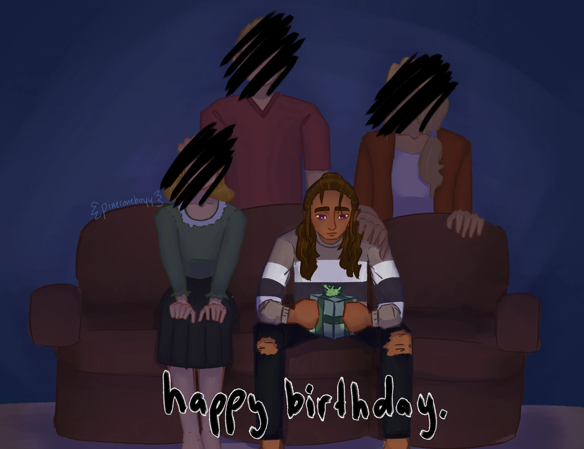 this is from august 2023!! i made my oc eclpise a silly birthday drawing :3 he looks different in every single drawing i do of him unfortunately. it's his curse