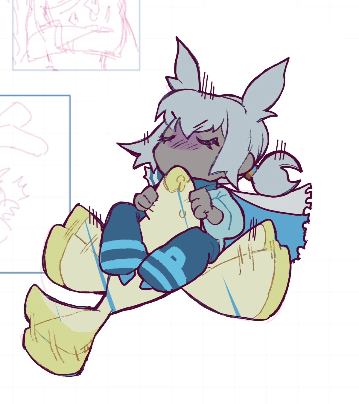 My cute Oc biting of the poor Manta from the game  "Sky: Children of the Light" . I really like this game

My oc name: Kiyoshi