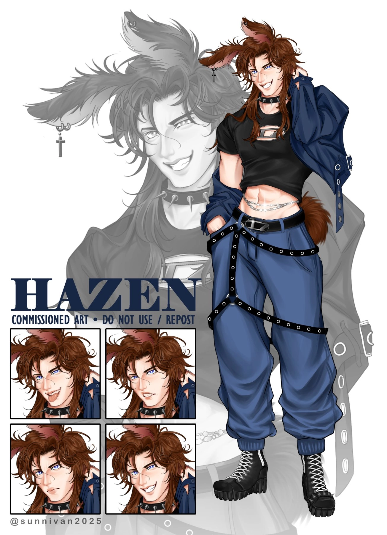 Here's my first artwork made in 2025! Commissioned by a friend, @corazonsfeather on twt! It's her ghost bunny oc named Hazen