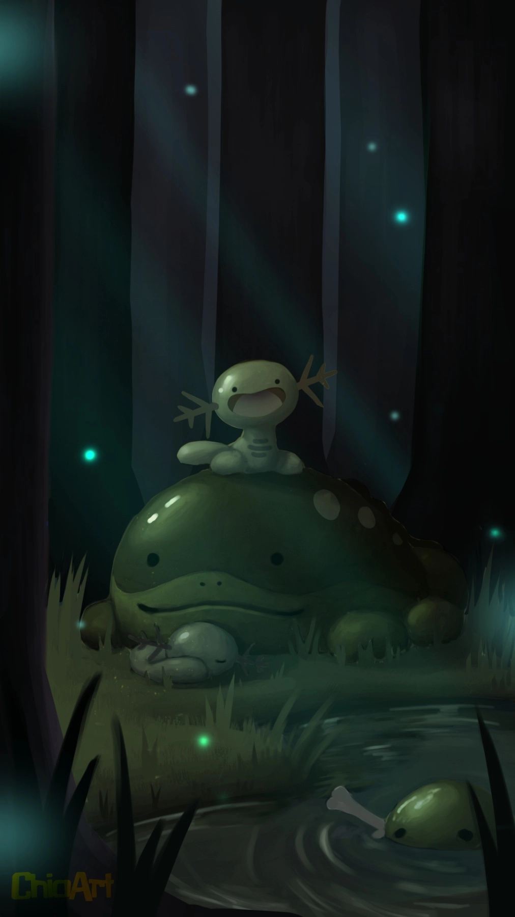 Woopers with Clodsire at night