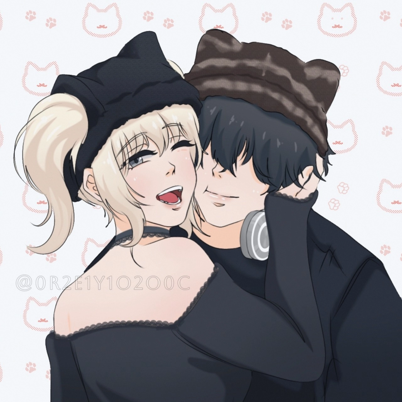 A person requested a drawing of their couple Roblox characters. Here's an example of a couple pose.