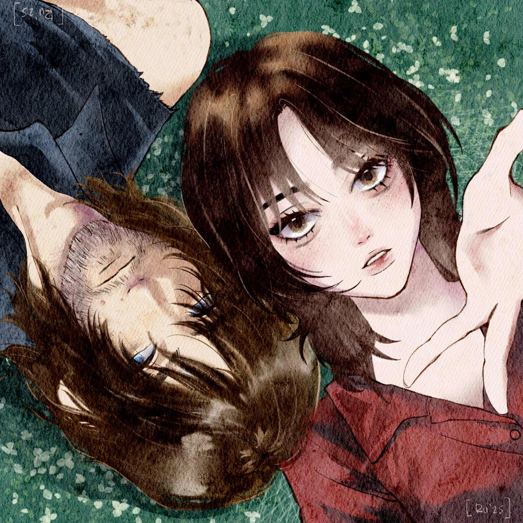 My oc with my comfort character, Daryl Dixon.