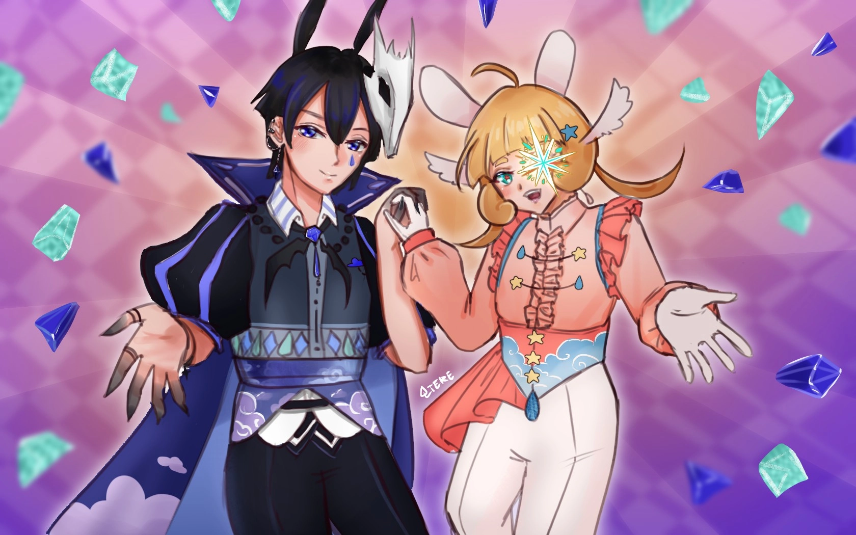 Artfight attack for Tsukki and Achromo! Characters belong to _achromo and _dustbunny (artfight username)