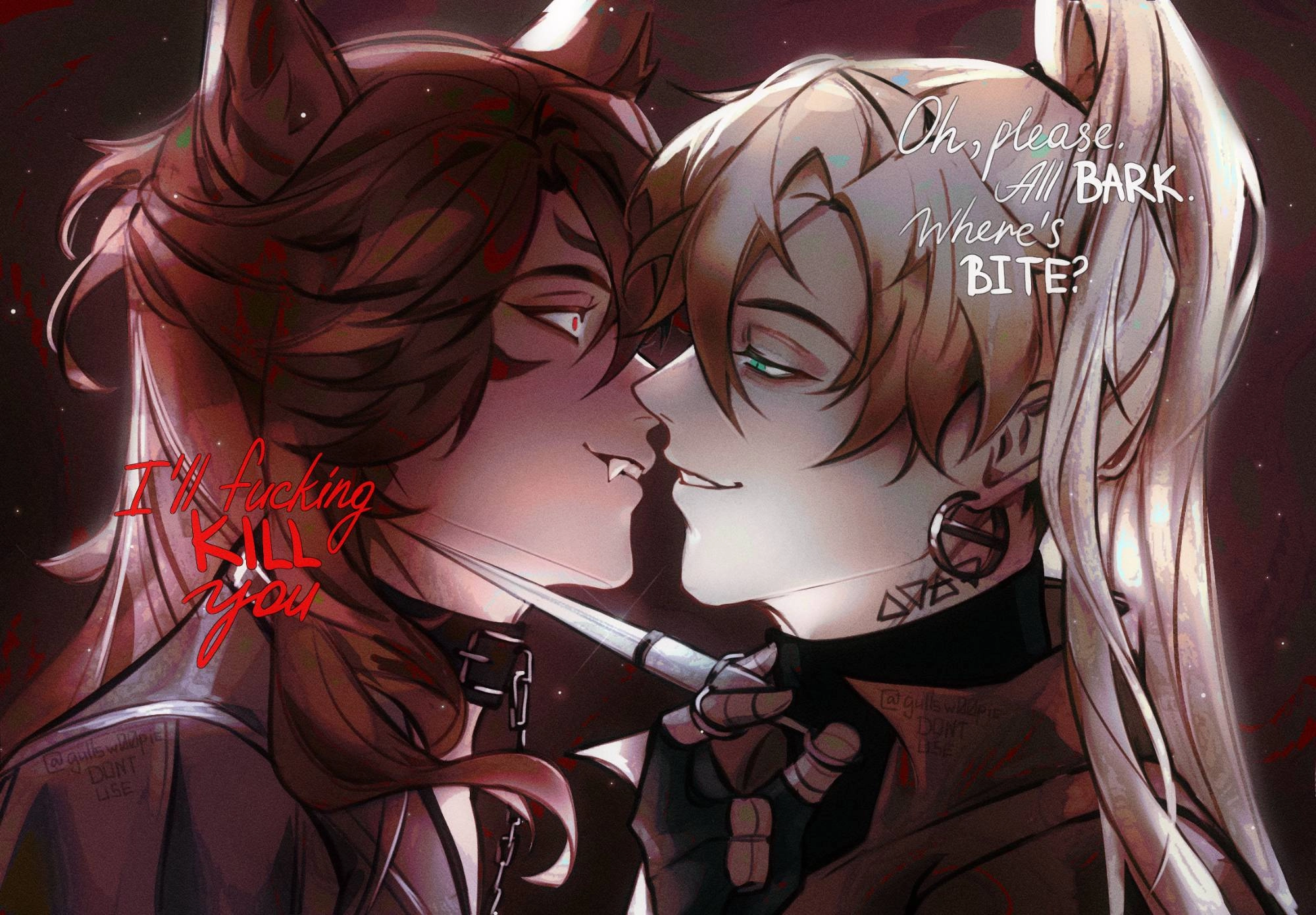 [ Touchstarved MC x canon ] ya I didn't finish this oc's design yet but already draw ship arts xD
PS: kirke, my love, strong language is okay or should I censor it?🙏🏼 