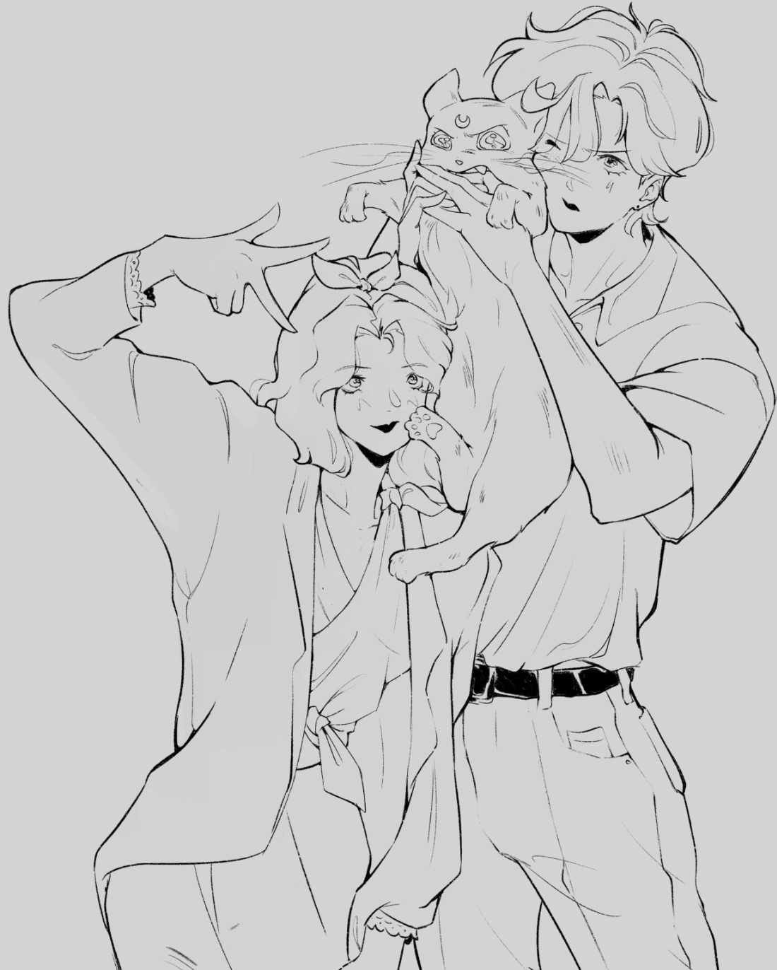 Lineart work!
 Sailor Uranus and Venus with Lunaaa❤️
