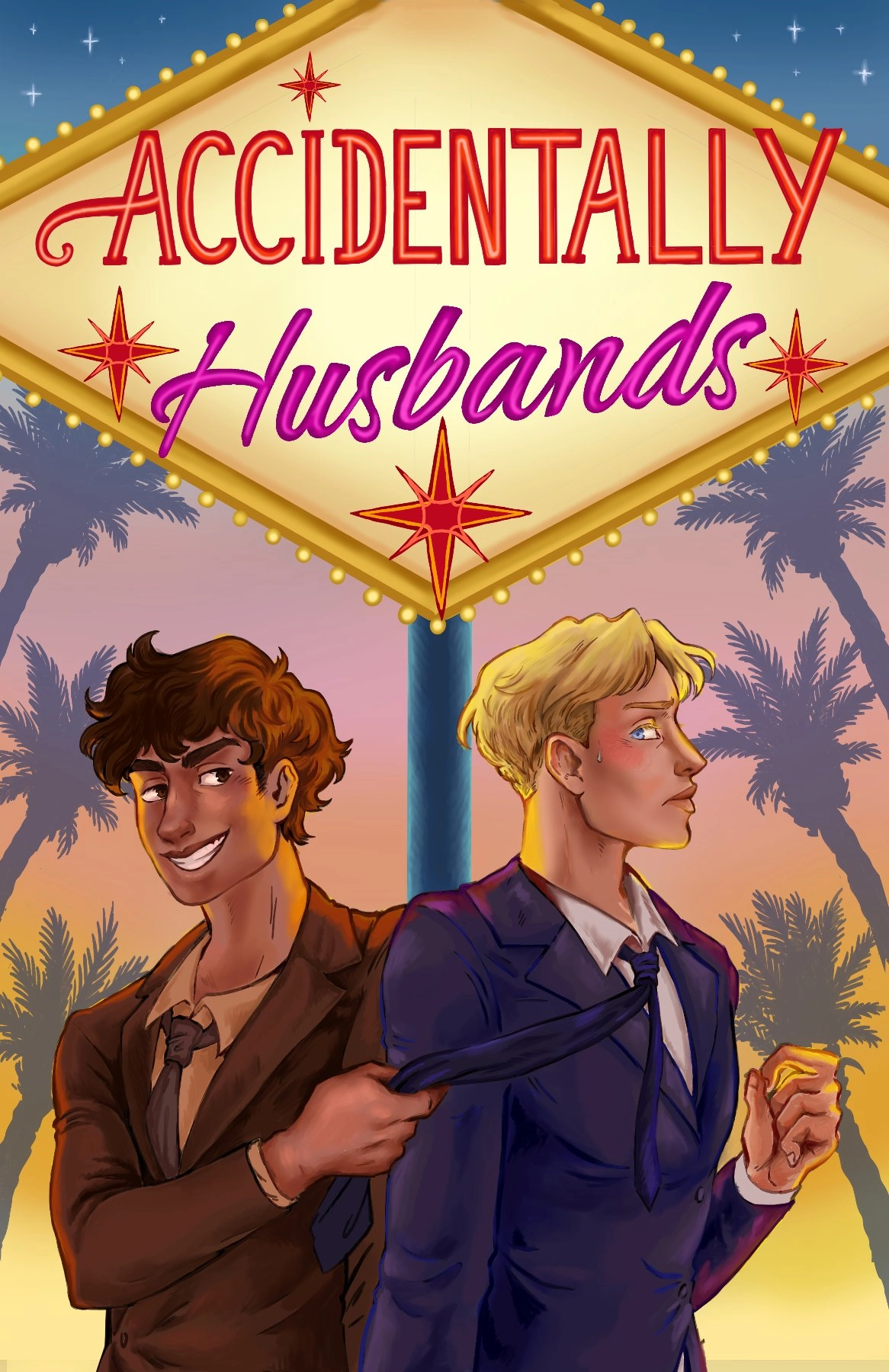 An attempt at a cover for the book "Accidentally Husband" by Kassandra Kulsberg (out soon) 
little promo moment : the book is about a data analyst who gets caught up in a lie to his boss about being married when he's actually single. The stress built up and after a reckless night in Las Vegas he wakes up... married to a bartender. Now he has to go through the lie and pretend to be a happy couple, until things change... 
Available on amazon as an ebook in august and later in printed version