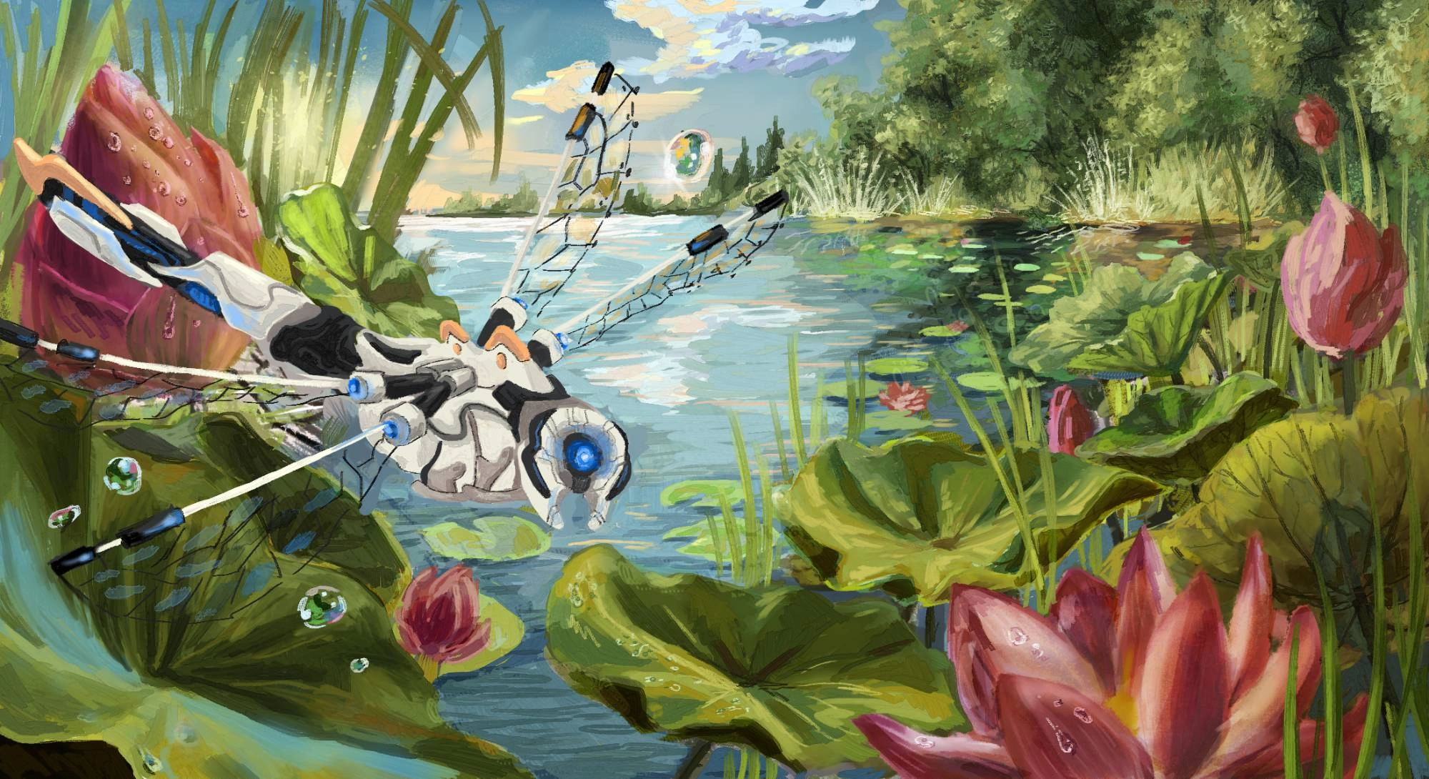 An illustration in the Zero Horizon Dawn game with a concept of a mecanical firefly. 